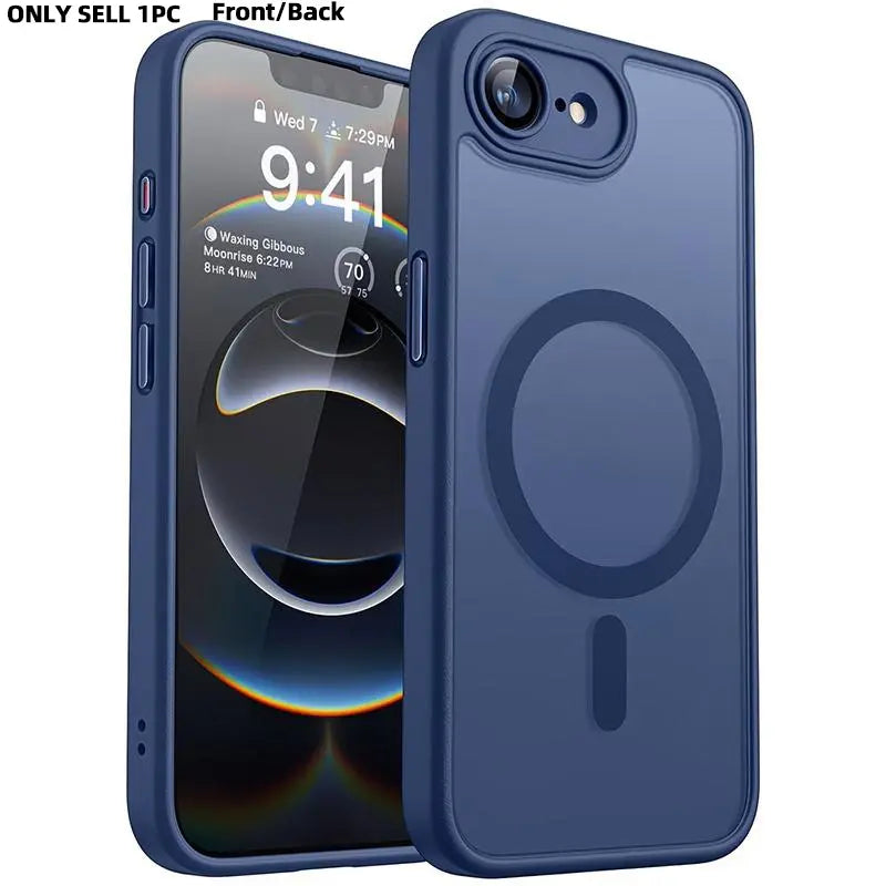 Enhanced Magnetic Phone Cover Protector with Full Camera Protection for Iphone 17E/16E, Translucent Matte Finish Casing, Shockproof, Protective Shock-Resistant Design, Compatible with Wireless Charging, Protective Cellphone Casing