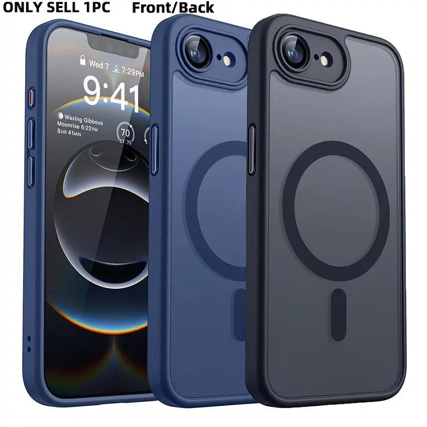 Enhanced Magnetic Phone Cover Protector with Full Camera Protection for Iphone 17E/16E, Translucent Matte Finish Casing, Shockproof, Protective Shock-Resistant Design, Compatible with Wireless Charging, Protective Cellphone Casing