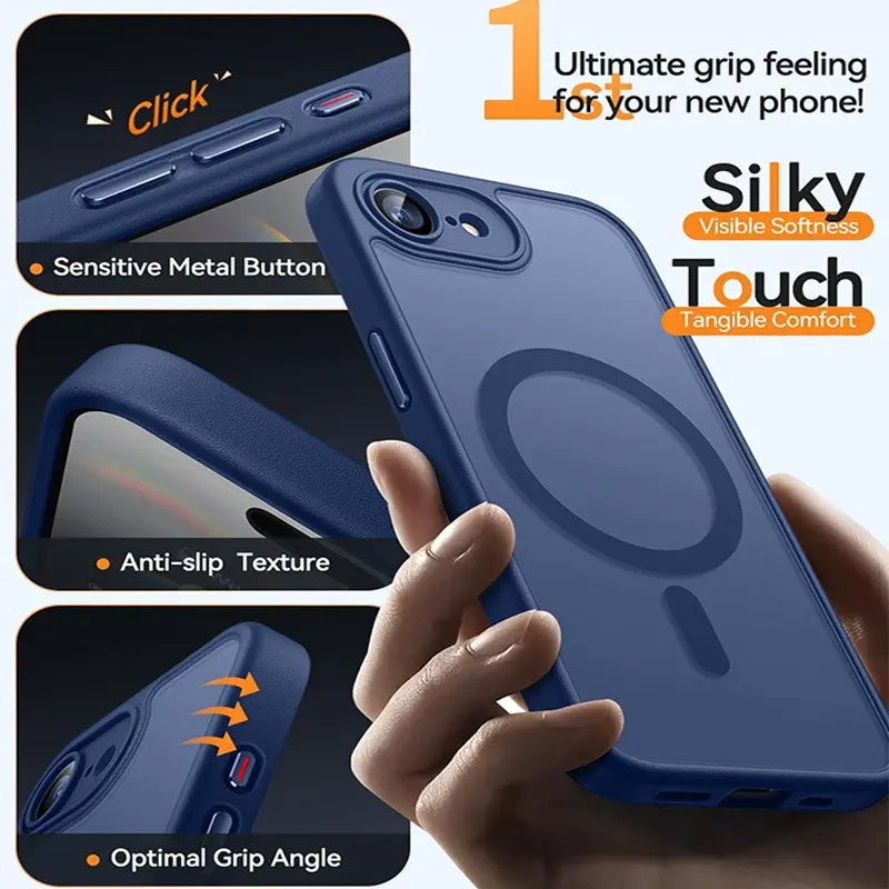 Enhanced Magnetic Phone Cover Protector with Full Camera Protection for Iphone 17E/16E, Translucent Matte Finish Casing, Shockproof, Protective Shock-Resistant Design, Compatible with Wireless Charging, Protective Cellphone Casing